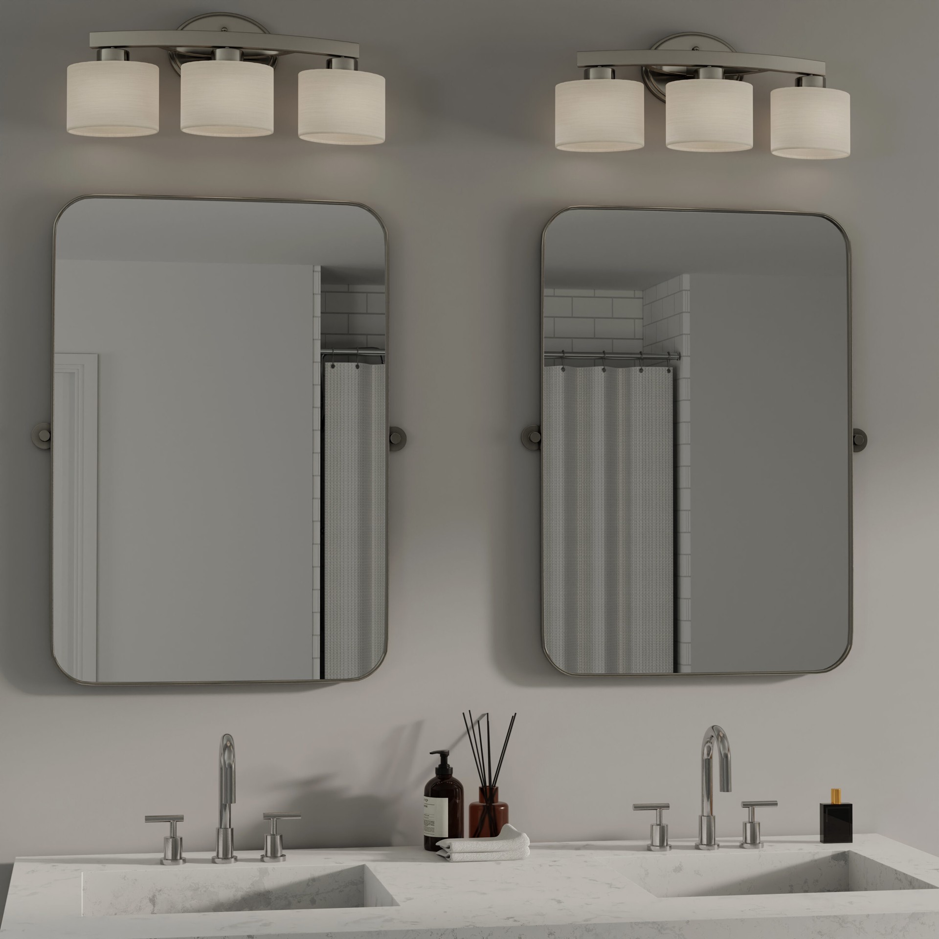 slide 6 of 6, allen + roth Merington 21.5-in 3 -Light Brushed Nickel Transitional Vanity light, 1 ct