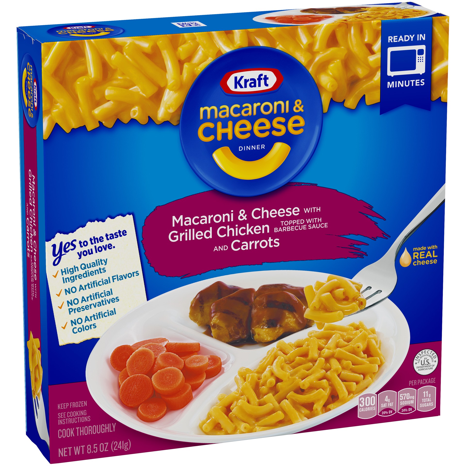 slide 4 of 10, Kraft Macaroni and Cheese Dinner with Grilled Chicken and Carrots 8.5 oz. Box, 8.5 oz