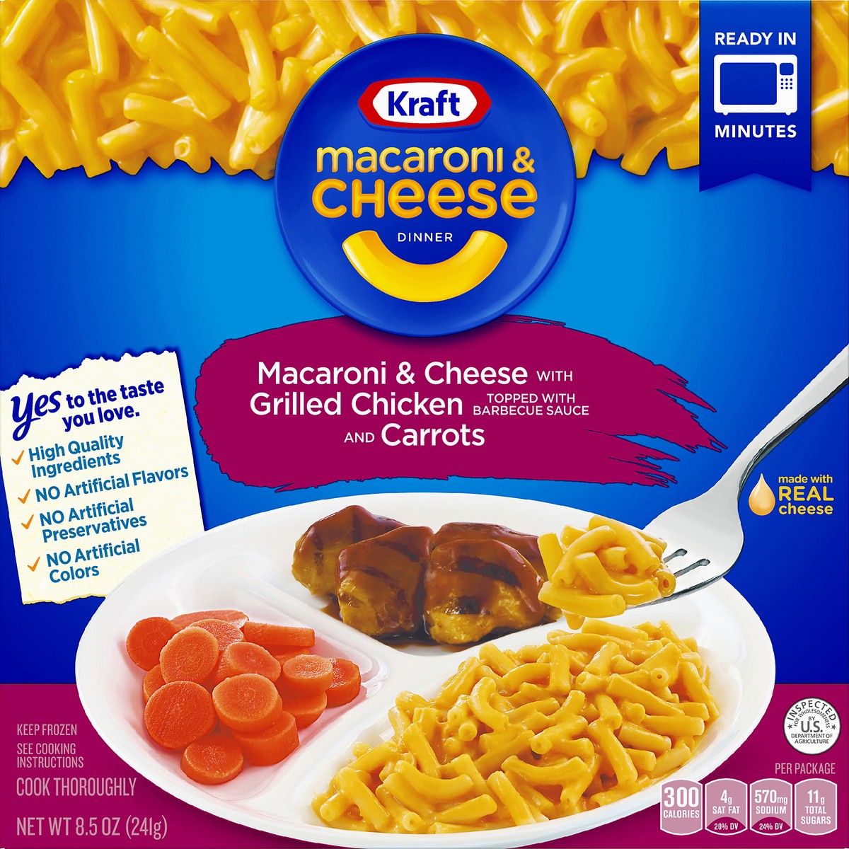 slide 1 of 10, Kraft Macaroni and Cheese Dinner with Grilled Chicken and Carrots 8.5 oz. Box, 8.5 oz