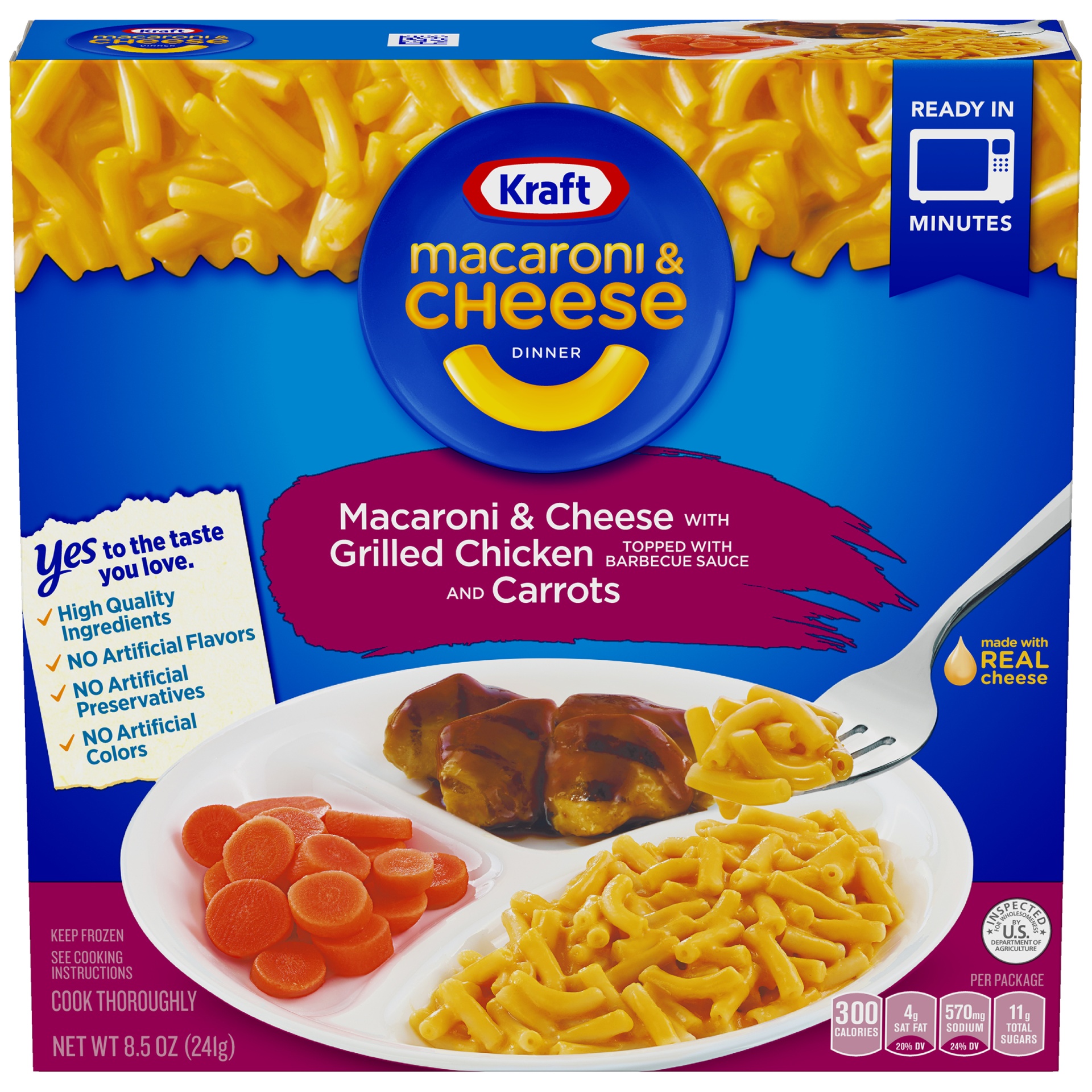 slide 1 of 9, Kraft Macaroni and Cheese Dinner With Grilled Chicken and Carrots, 8.5 oz