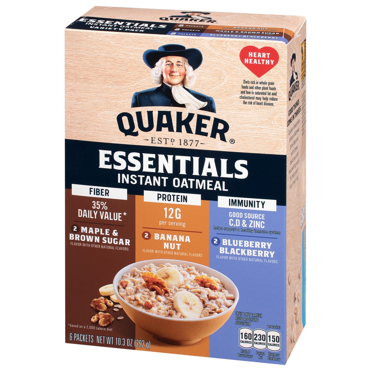 slide 13 of 15, Quaker Essentials Instant Oatmeal Variety 10.3 Oz, 6 Count, 6 ct
