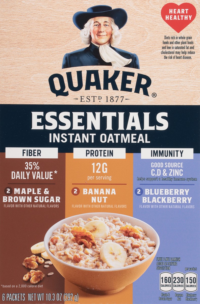 slide 6 of 15, Quaker Essentials Instant Oatmeal Variety 10.3 Oz, 6 Count, 6 ct