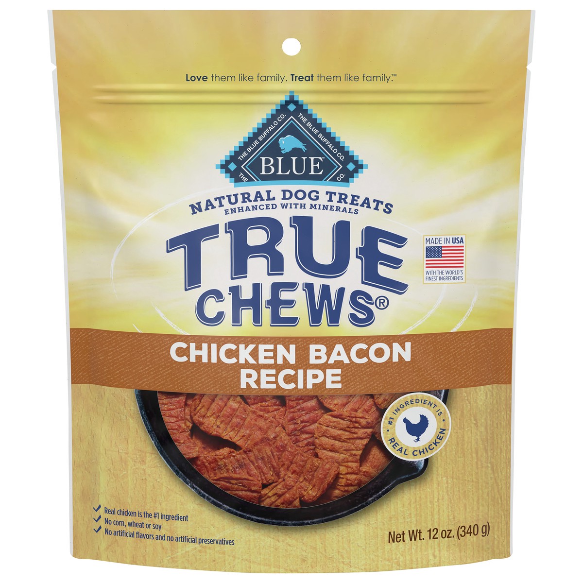 slide 1 of 1, Blue Buffalo True Chews Premium Natural Dog Treats, Chicken and Bacon 12 oz bag, 12 oz