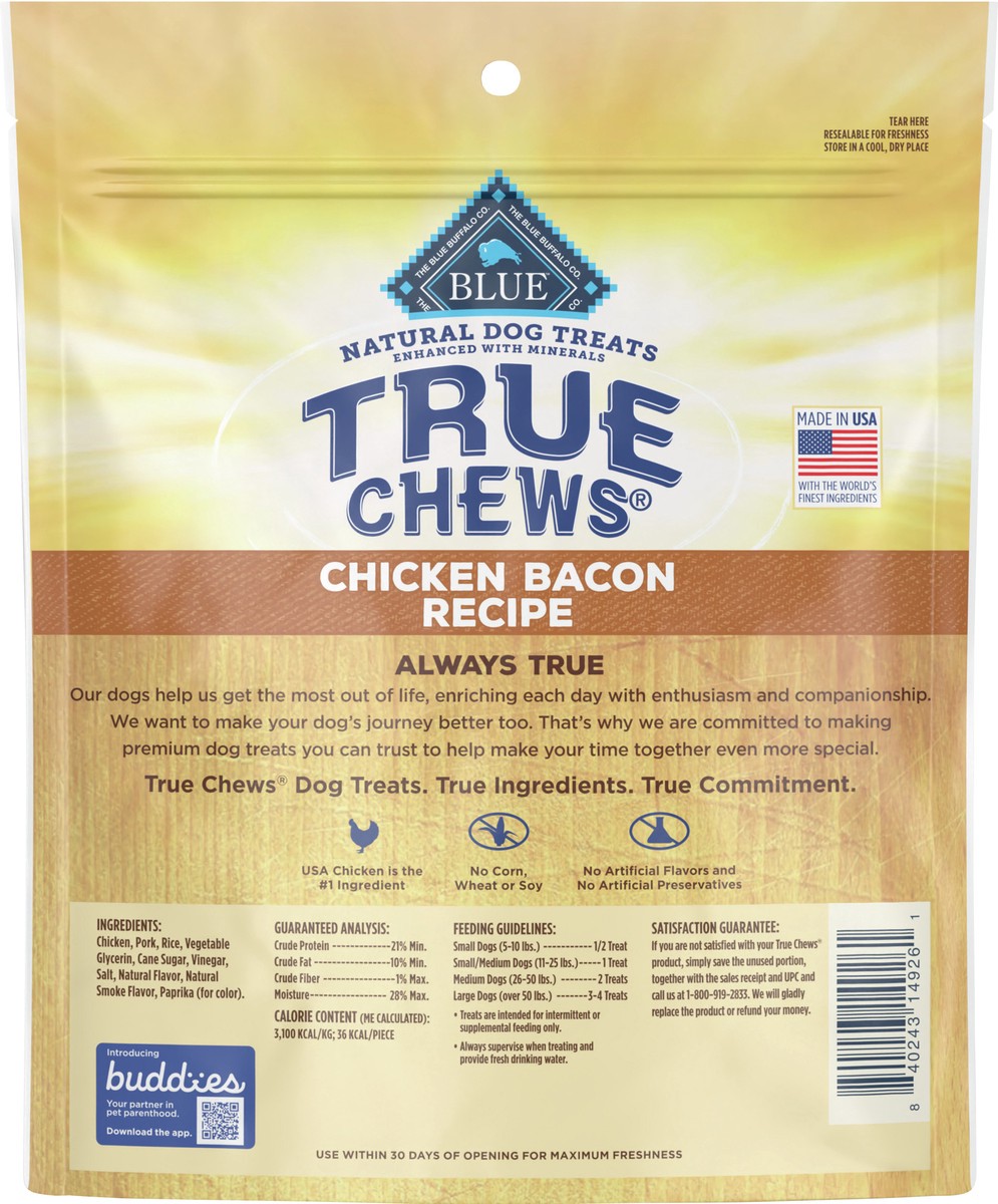 slide 10 of 11, Blue Buffalo True Chews Dog Treats, Made in the USA with Natural Ingredients, Chicken Bacon Recipe, 12-oz Bag, 12 oz