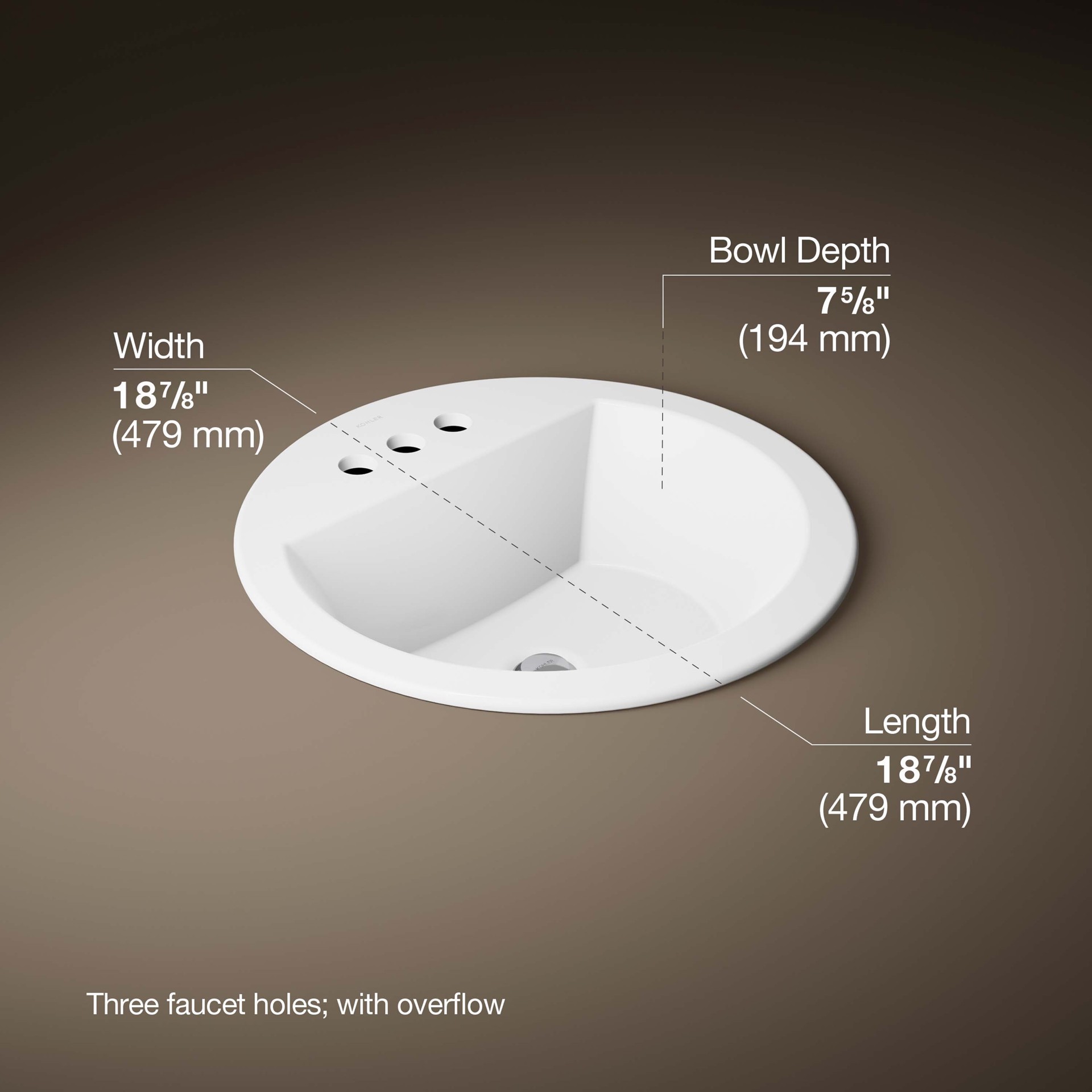 slide 3 of 6, KOHLER Bryant Vitreous China 18.875-in Drop-in Round Transitional White Bathroom Sink, 1 ct