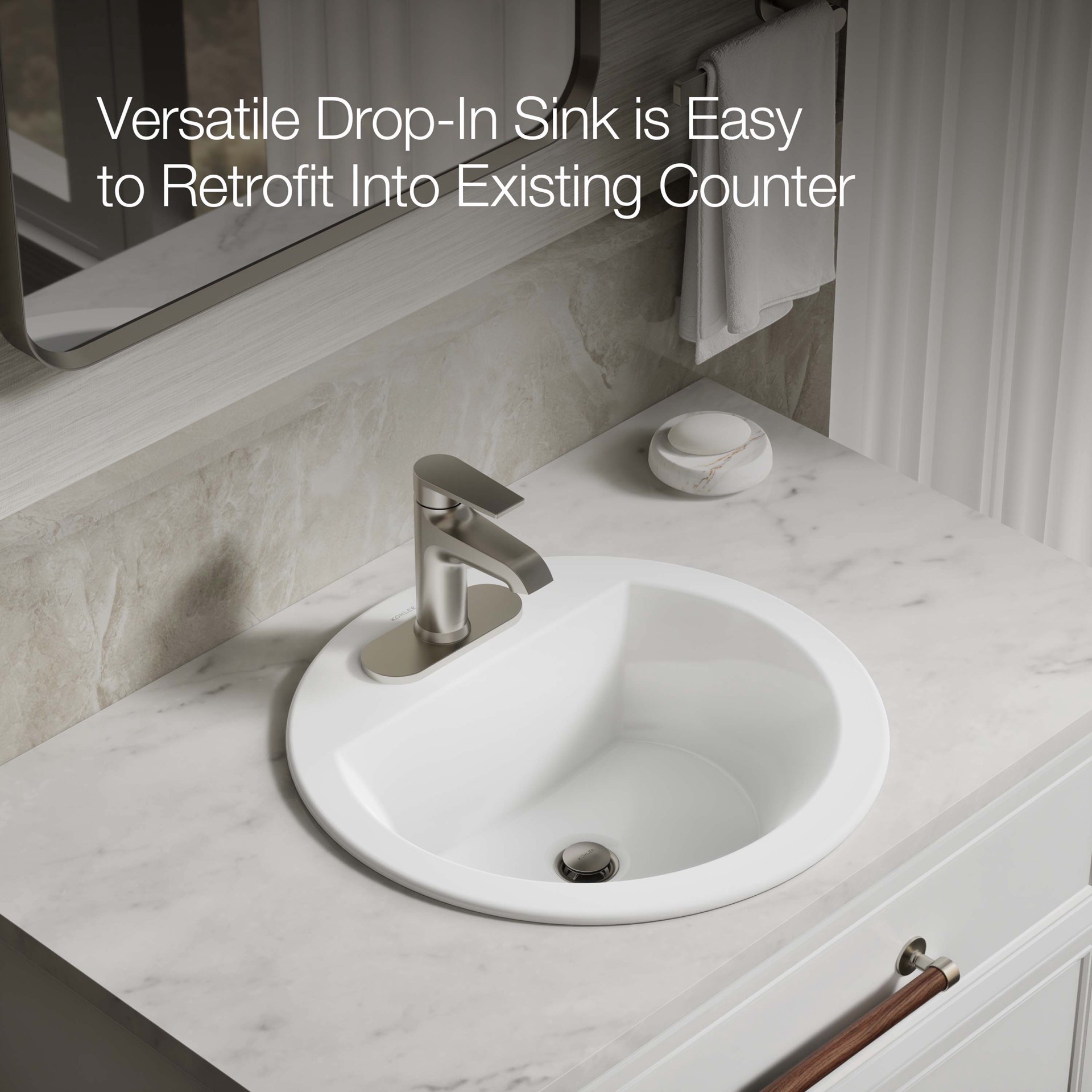 slide 5 of 6, KOHLER Bryant Vitreous China 18.875-in Drop-in Round Transitional White Bathroom Sink, 1 ct