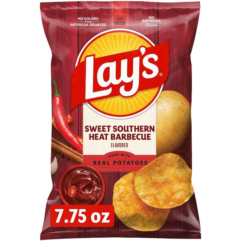 slide 1 of 7, Lay's Sweet Southern Heat Barbecue Flavored Potato Chips - 7.75oz, 7.75 oz