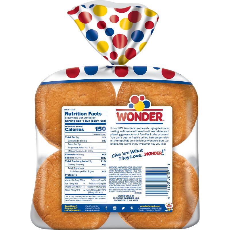 slide 9 of 10, Wonder White Hamburger Buns - 12oz/8ct, 8 ct; 12 oz