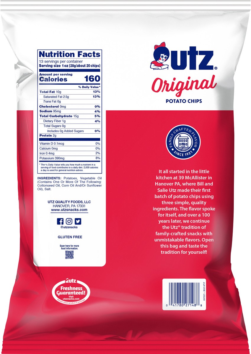 slide 12 of 12, Utz Original Potato Chips, Gluten-Free, Party Size, 13 oz Bag, 13 oz