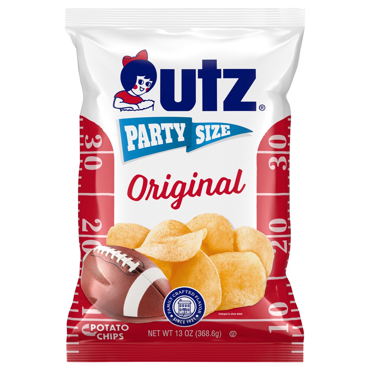 slide 1 of 12, Utz Original Potato Chips, Gluten-Free, Party Size, 13 oz Bag, 13 oz