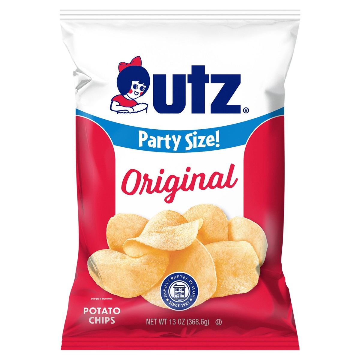 slide 3 of 12, Utz Original Potato Chips, Gluten-Free, Party Size, 13 oz Bag, 13 oz