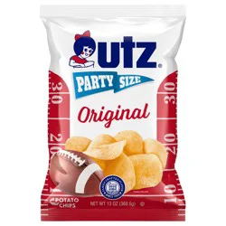 Utz Original Potato Chips, Gluten-Free, Party Size, 13 oz Bag