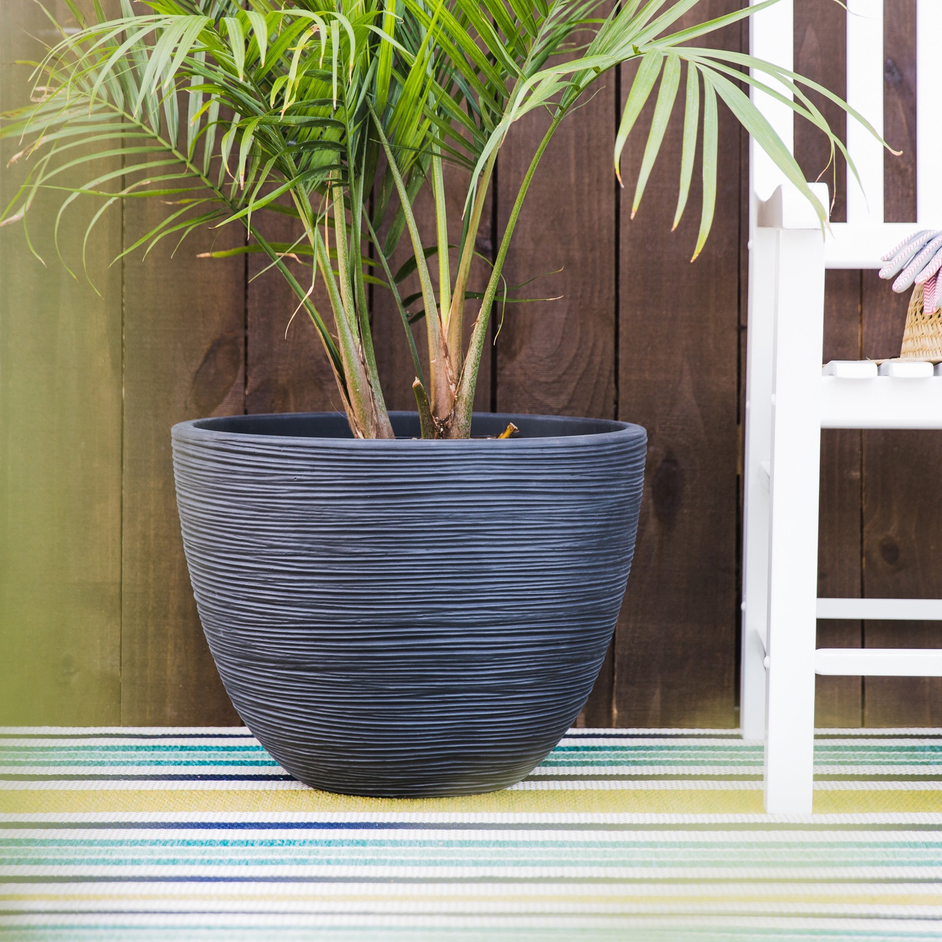 slide 4 of 6, allen + roth Round 19.72-in W x 19.72-in L Black Resin Indoor/Outdoor Planter, 1 ct