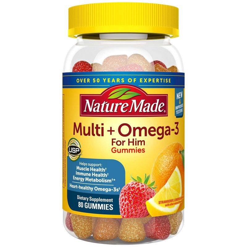 slide 1 of 6, Nature Made Multi for Him Plus Omega-3 Men's Multivitamin Gummies - 80ct, 80 ct