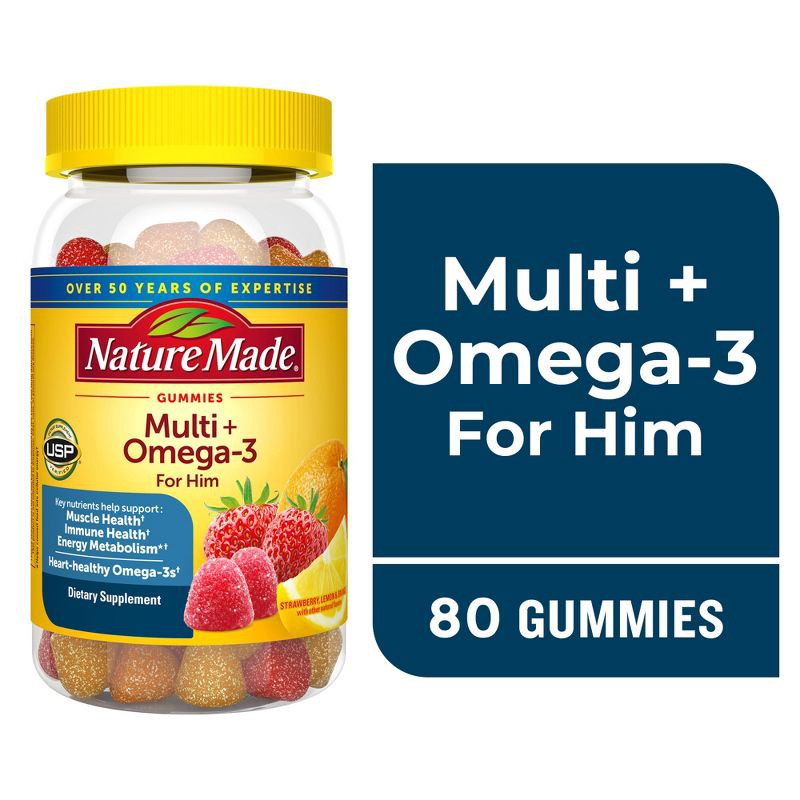 slide 8 of 9, Nature Made Multi for Him Plus Omega-3 Men's Multivitamin Gummies - 80ct, 80 ct