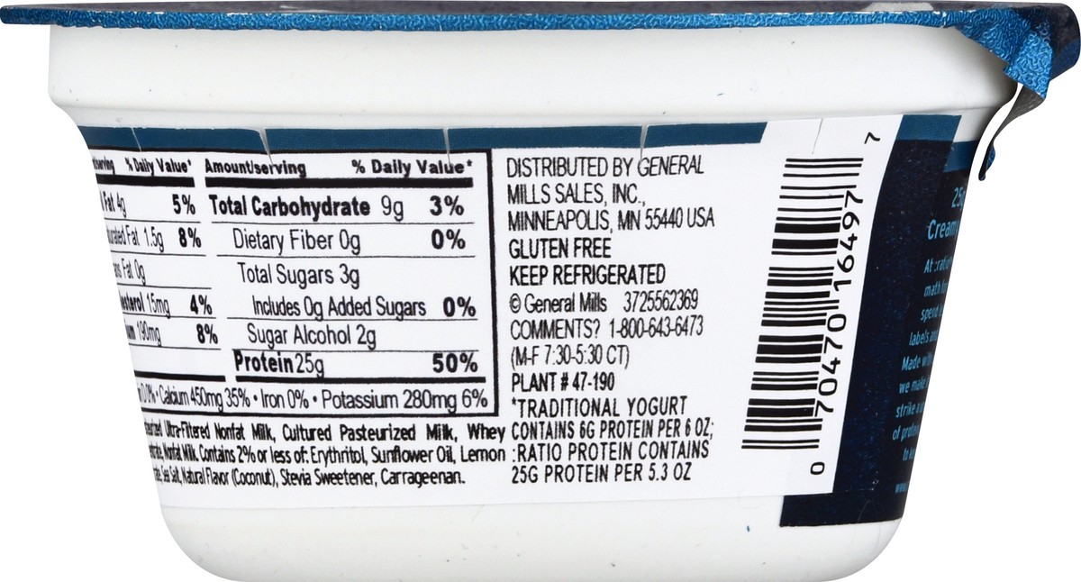 slide 6 of 9, :ratio Yogurt Protein Cultured Dairy Snack, Coconut, 25g Protein, 5.3 OZ, 5.3 oz