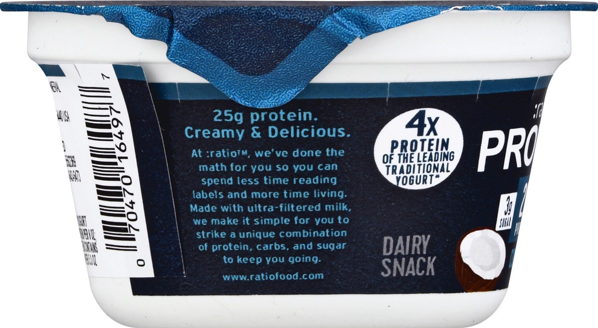 slide 4 of 9, :ratio Yogurt Protein Cultured Dairy Snack, Coconut, 25g Protein, 5.3 OZ, 5.3 oz