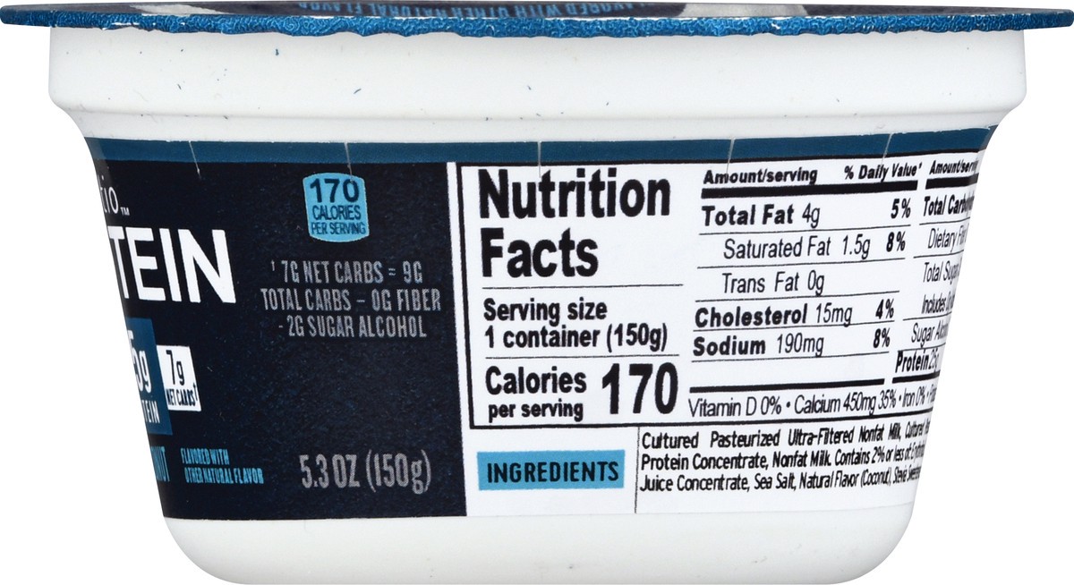 slide 8 of 9, :ratio Yogurt Protein Cultured Dairy Snack, Coconut, 25g Protein, 5.3 OZ, 5.3 oz