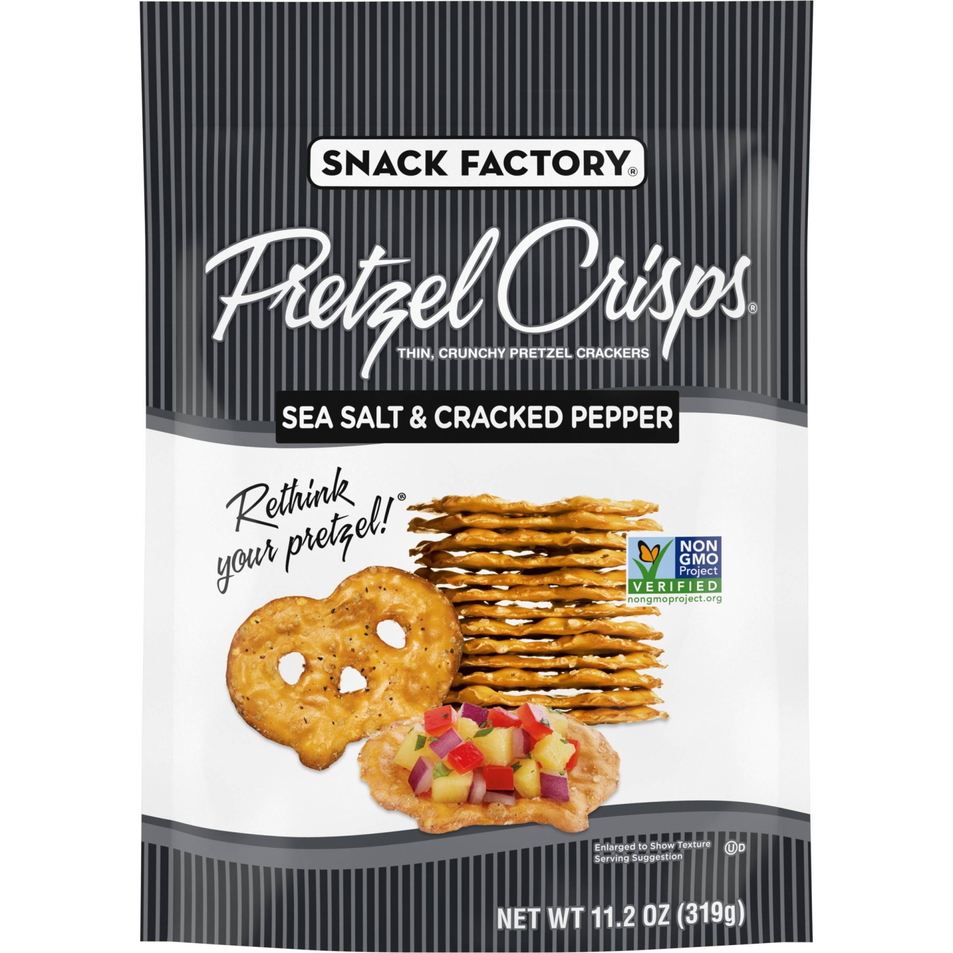 slide 1 of 9, Snack Factory Pretzel Crisps Salt & Pepper, 11.25 oz