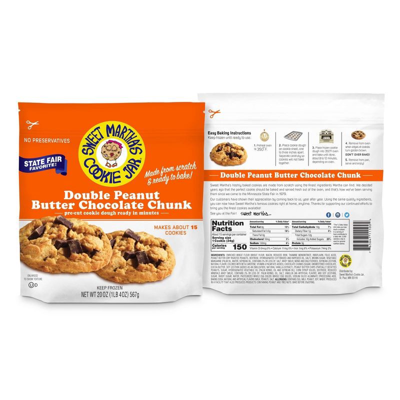 slide 2 of 3, Sweet Martha's Cookie Jar Sweet Martha's Double Peanut Butter Chocolate Chunk Frozen Cookie Dough - 20oz, 20 oz