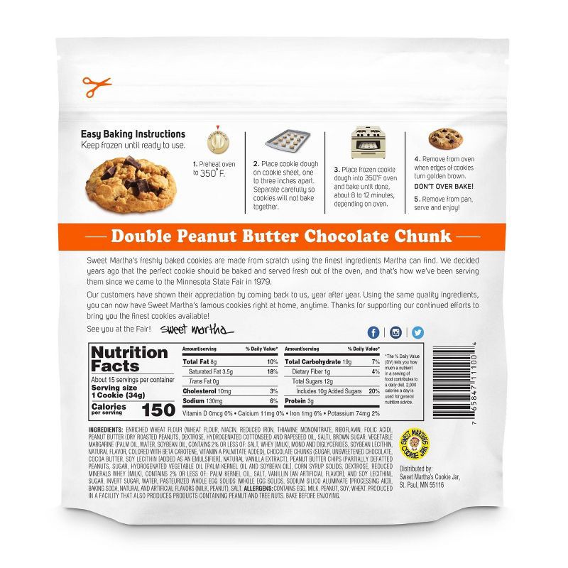 slide 3 of 3, Sweet Martha's Cookie Jar Sweet Martha's Double Peanut Butter Chocolate Chunk Frozen Cookie Dough - 20oz, 20 oz