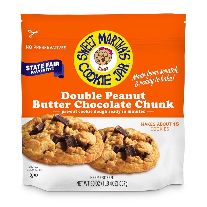 slide 1 of 3, Sweet Martha's Cookie Jar Sweet Martha's Double Peanut Butter Chocolate Chunk Frozen Cookie Dough - 20oz, 20 oz