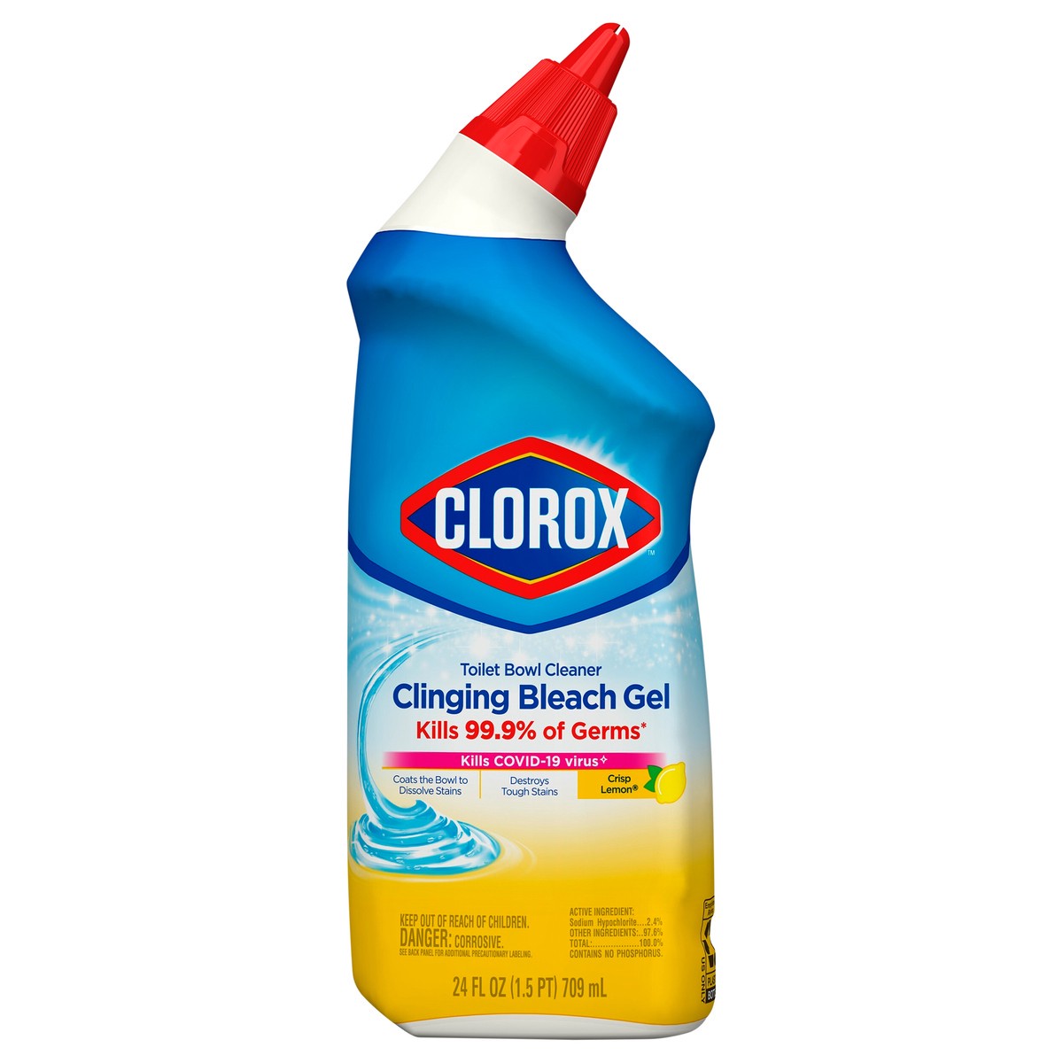 slide 1 of 5, Clorox Clinging Bleach Gel Crisp Lemon Toilet Bowl Cleaner 24 fl oz, 24 fl oz