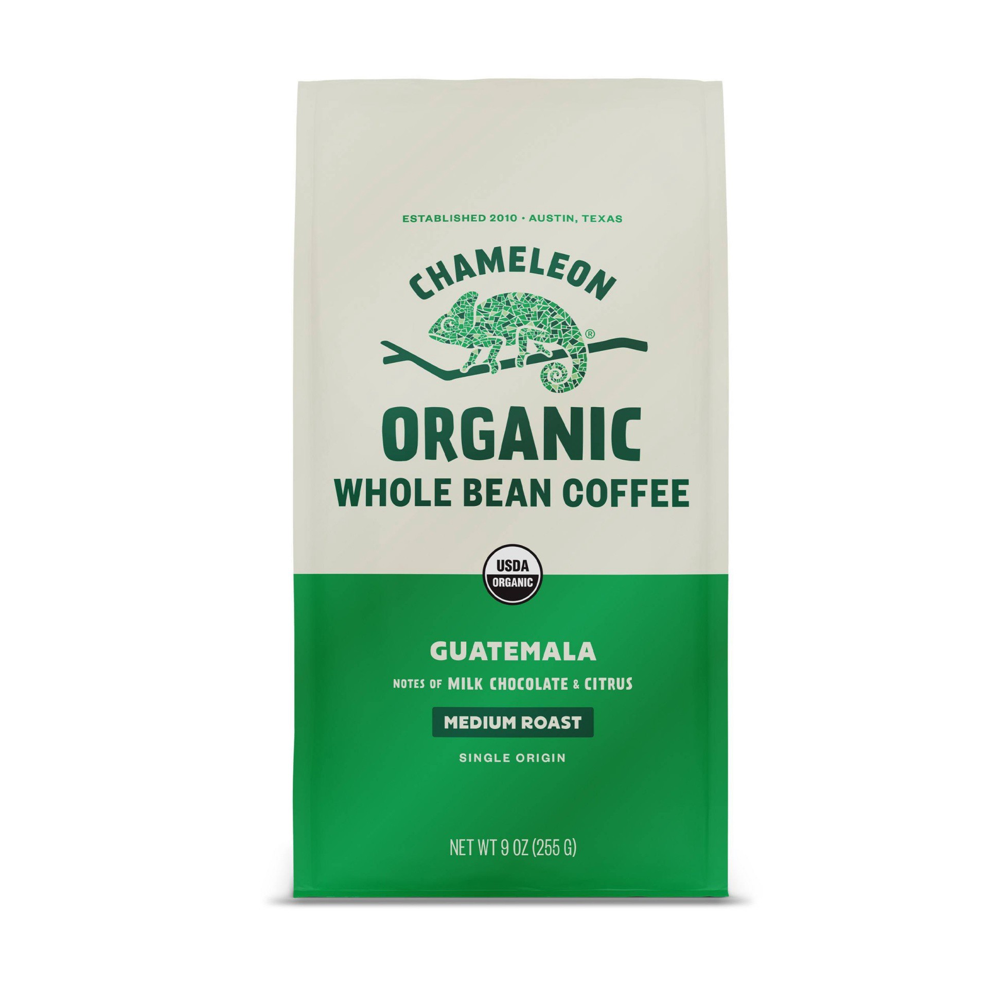 slide 1 of 6, Chameleon Cold-Brew Chameleon Organic Whole Bean Coffee, Medium Roast Guatemala, 100% Arabica, 9 oz bag, 9 oz