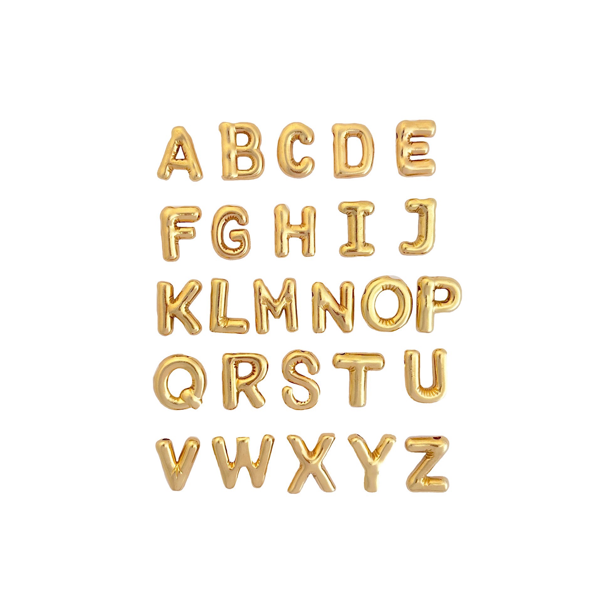 slide 3 of 3, Blue Moon Studio Gold-Colored Alphabet Balloon Charm Set, 26 letters