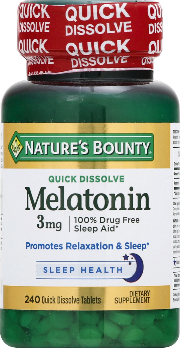 slide 9 of 9, Nature's Bounty Triple Strength Melatonin, 3 mg, 240 ct