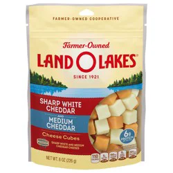 Land O'Lakes Sharp White & Medium Cheddar Cheese Cubes, 8 oz bag