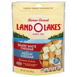 Land O'Lakes Sharp White & Medium Cheddar Cheese Cubes, 8 oz bag