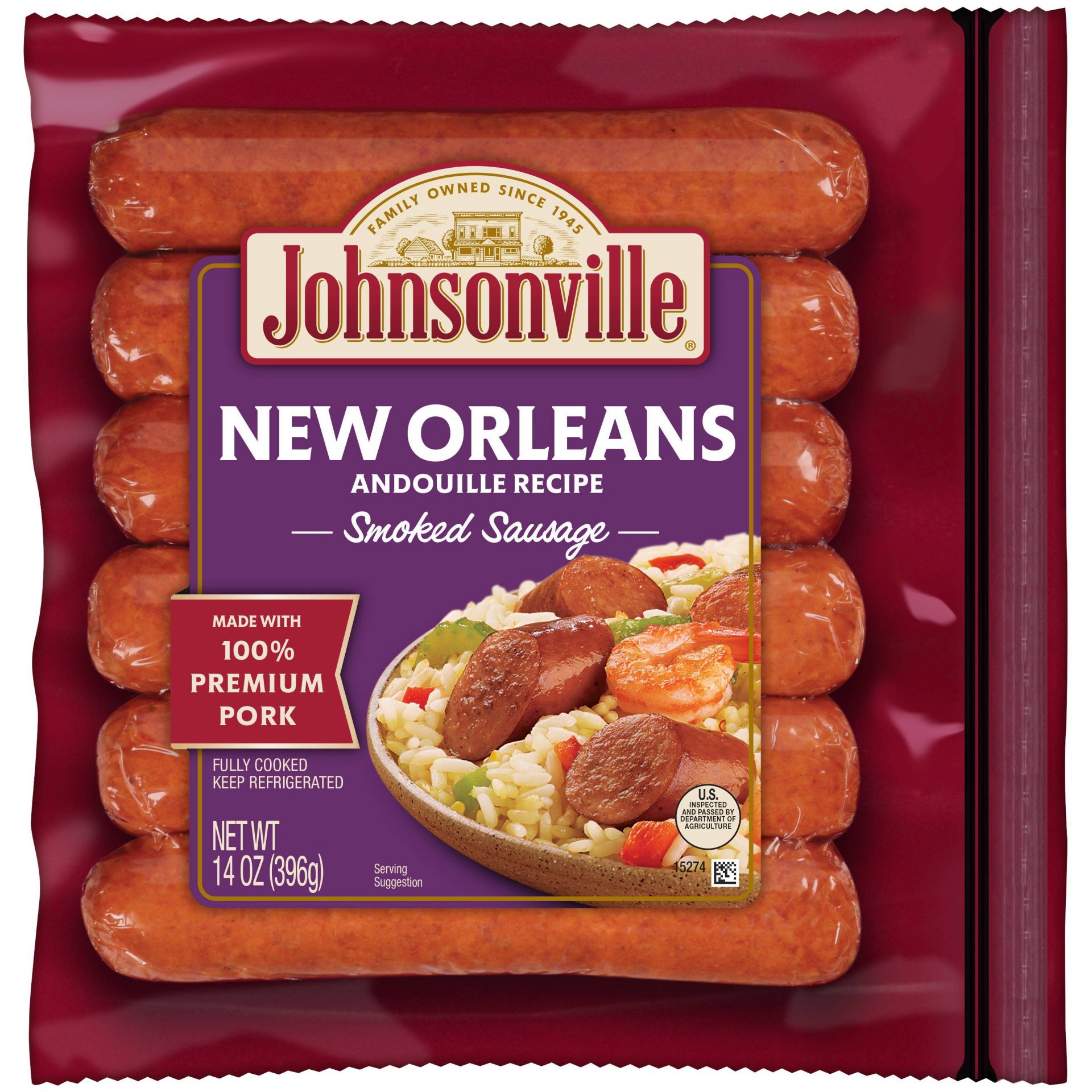 slide 1 of 4, Johnsonville New Orleans Smoked Sausage Links, 6 ct; 14 oz