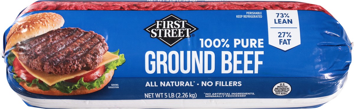 slide 2 of 12, First Street 73% Ground Beef Chub, 5 lb