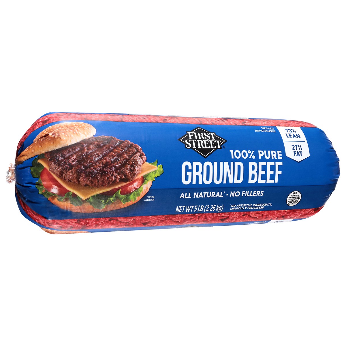 slide 12 of 12, First Street 73% Ground Beef Chub, 5 lb
