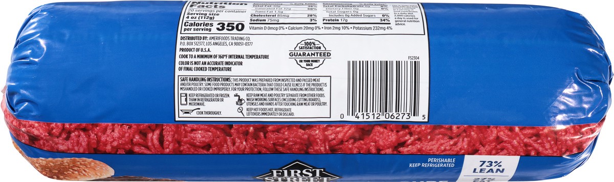 slide 8 of 12, First Street 73% Ground Beef Chub, 5 lb