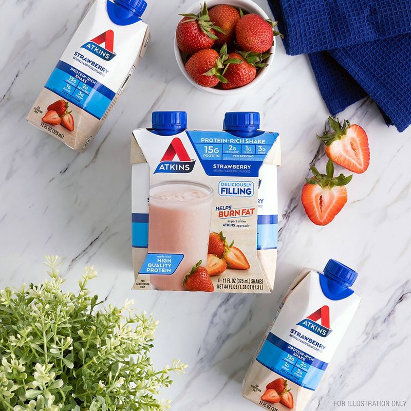 slide 3 of 11, Atkins Strawberry Protein Shake - 4pk/44 fl oz, 4 ct; 44 fl oz