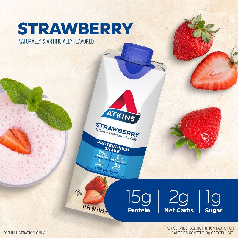slide 5 of 11, Atkins Strawberry Non-Caffeinated Whey Protein Isolate Shake - 4pk/44 fl oz, 4 ct; 44 fl oz