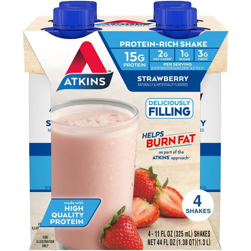 slide 1 of 11, Atkins Strawberry Protein Shake - 4pk/44 fl oz, 4 ct; 44 fl oz