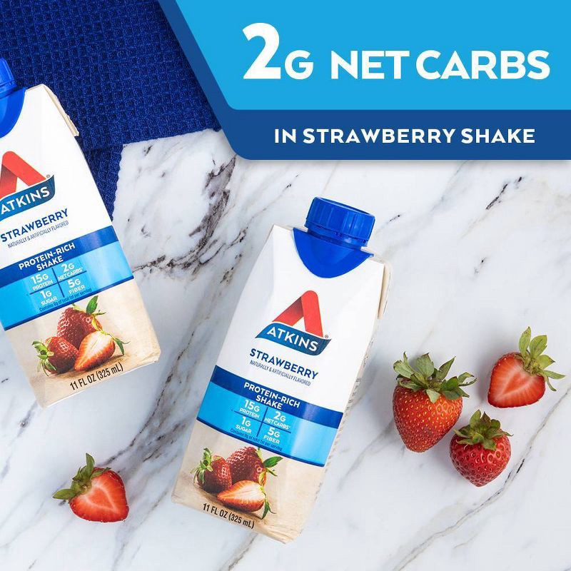 slide 6 of 11, Atkins Strawberry Non-Caffeinated Whey Protein Isolate Shake - 4pk/44 fl oz, 4 ct; 44 fl oz