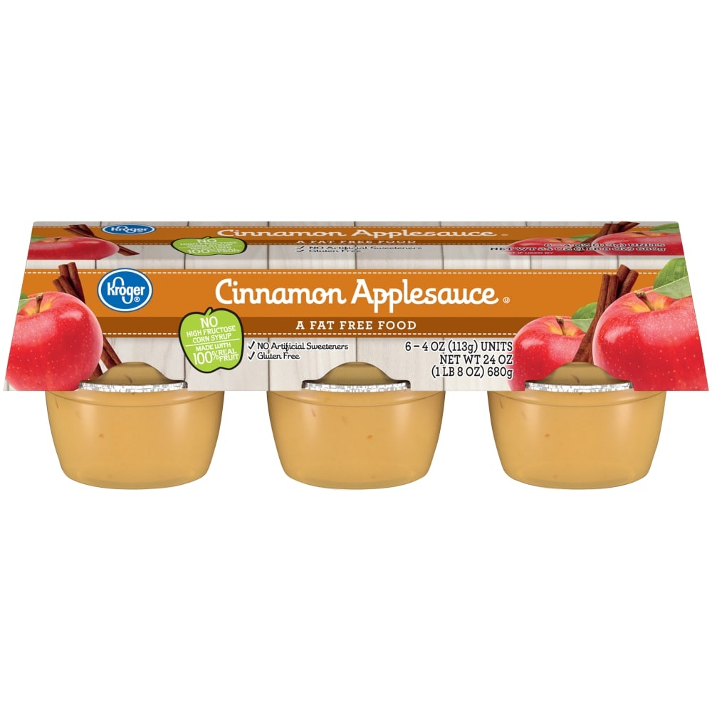 slide 1 of 1, Kroger Cinnamon Applesauce Cups, 6 ct; 4 oz