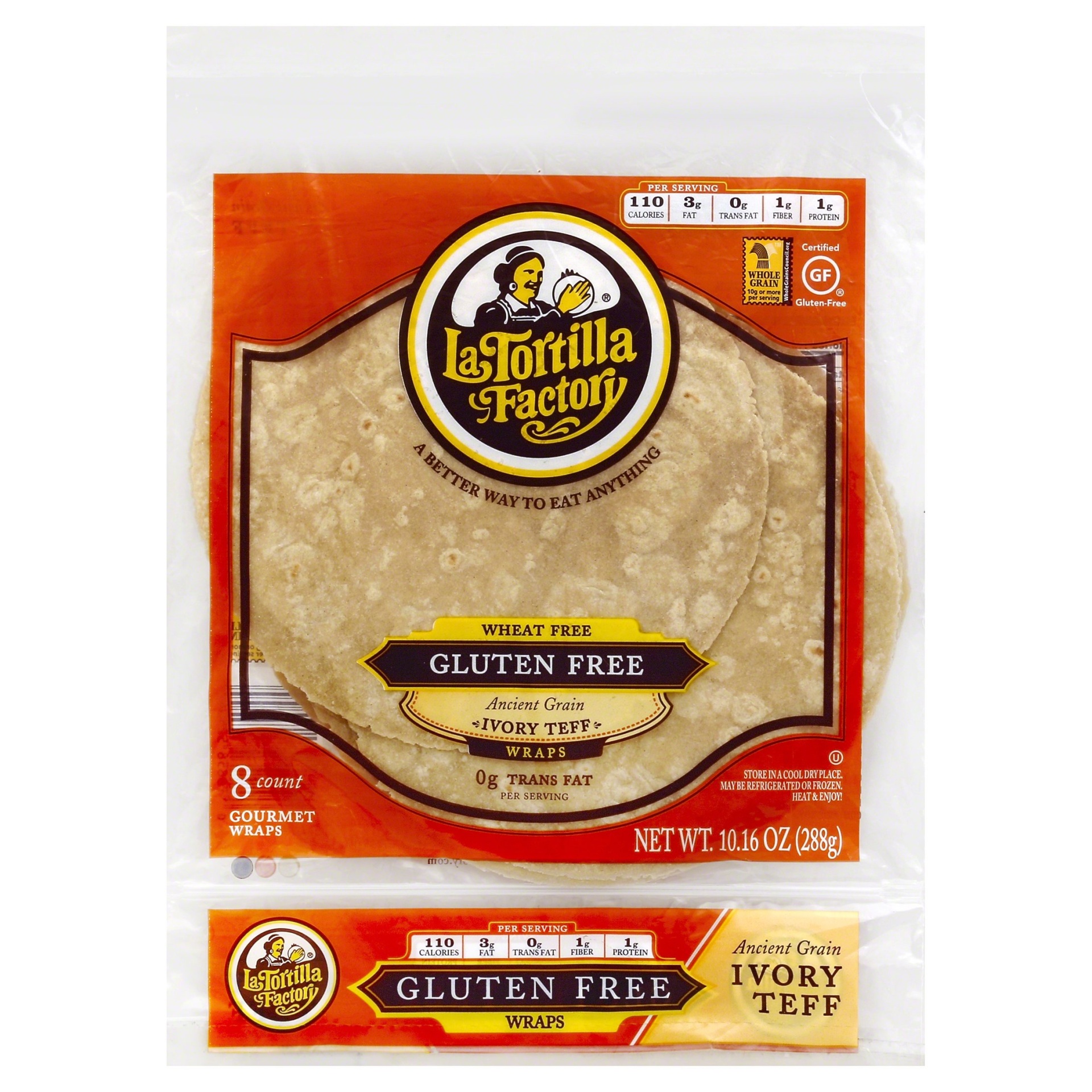 slide 1 of 1, La Tortilla Factory Wheat Free Gluten Free Ancient Grain Ivory Teff Wraps, 10.16 oz