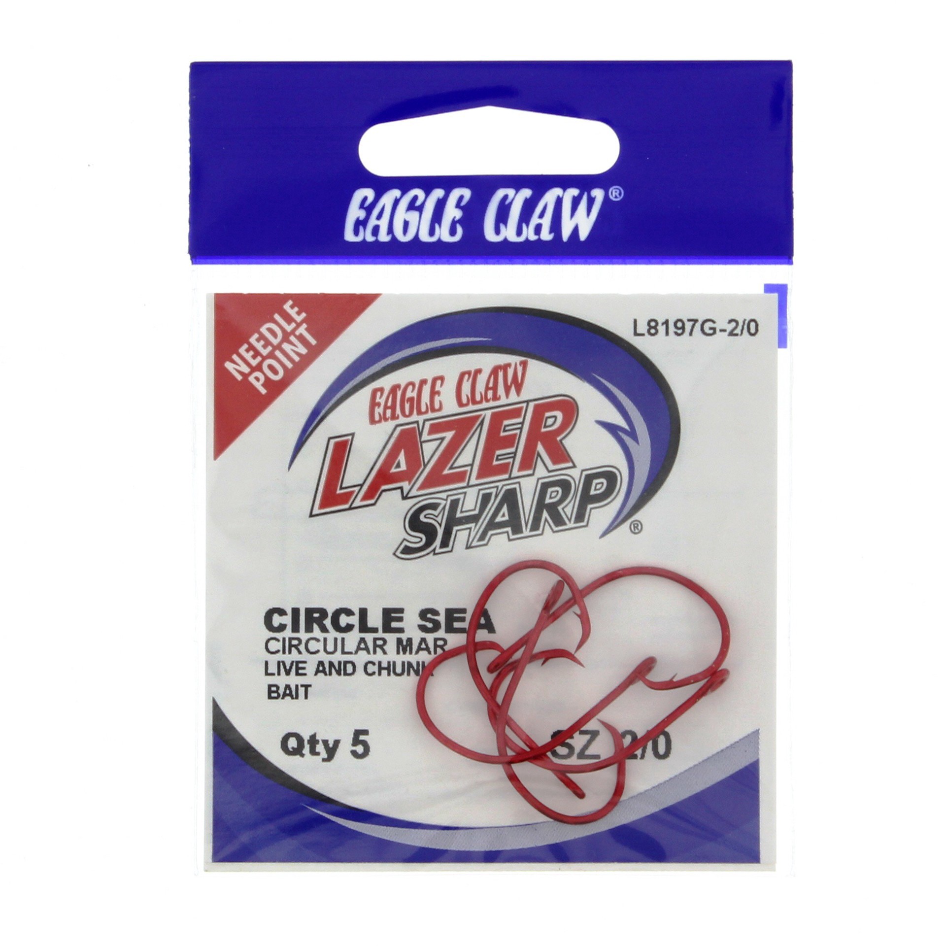 slide 1 of 1, Eagle Claw Lazer Sharp L8197G Red Sea Guard Circle Sea Hook Size 2/0, 5 ct