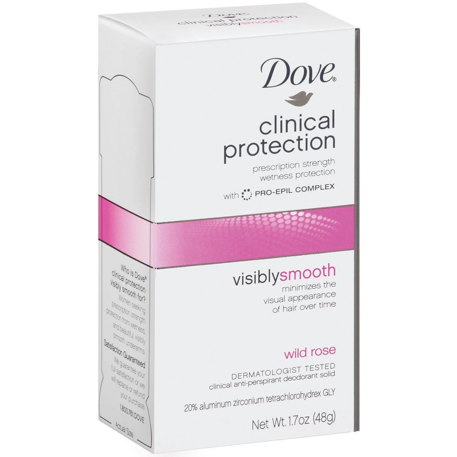 slide 3 of 3, Dove Clinical Protection Visibly Smooth Anti-Perspirant Deodorant, Wild Rose, 1.7 oz