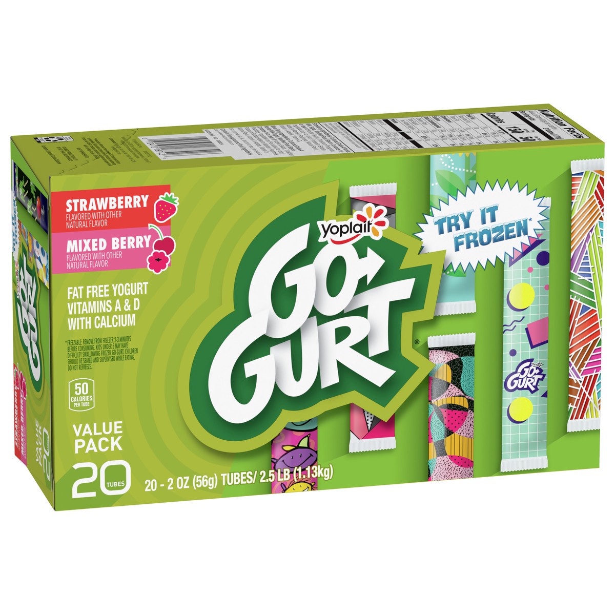 slide 9 of 9, Go-GURT Strawberry and Mixed Berry Kids Fat Free Yogurt Variety Pack, Gluten Free, 2 oz Yogurt Tubes (20 Count), 20 ct