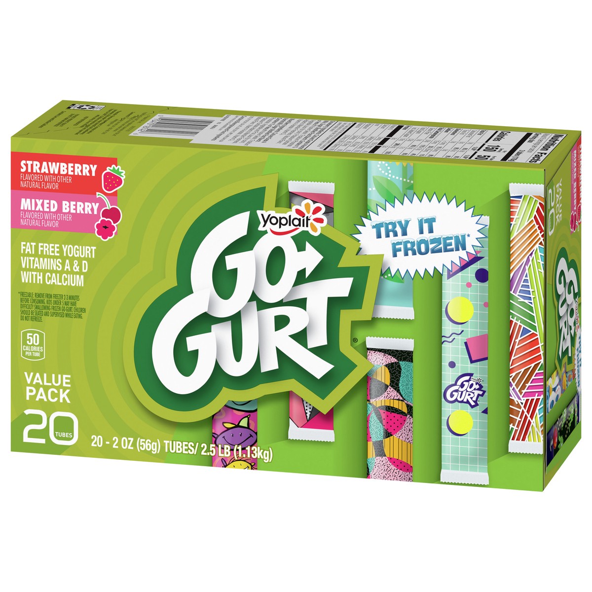 slide 3 of 9, Go-GURT Strawberry and Mixed Berry Kids Fat Free Yogurt Variety Pack, Gluten Free, 2 oz Yogurt Tubes (20 Count), 20 ct