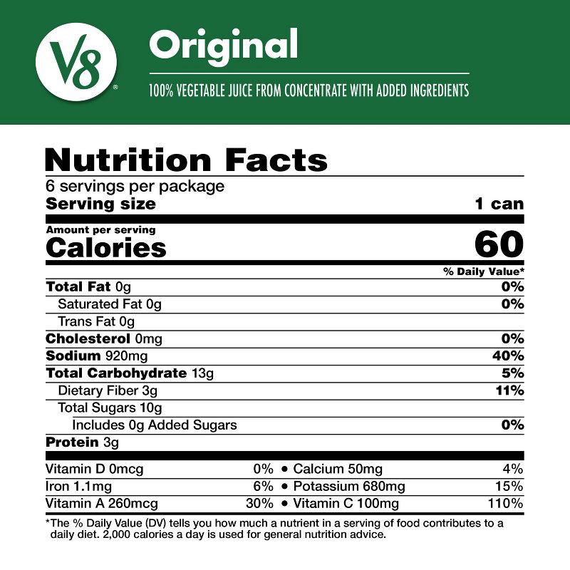 slide 5 of 10, V8 Juice V8 Original 100% Vegetable Juice - 6pk/11.5 fl oz Cans, 6 ct; 11.5 fl oz