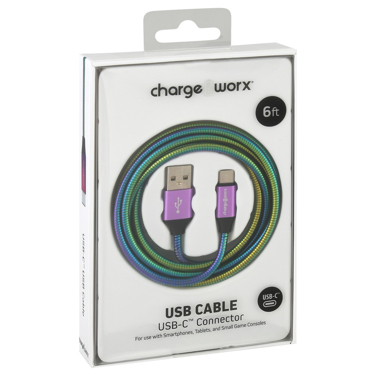 slide 3 of 9, Chargeworx Iridescent USB-C Cable, 6 ft