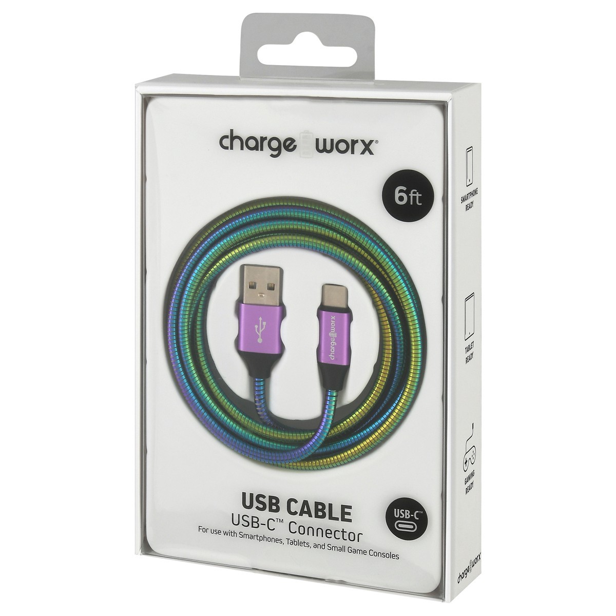 slide 4 of 9, Chargeworx Iridescent USB-C Cable, 6 ft