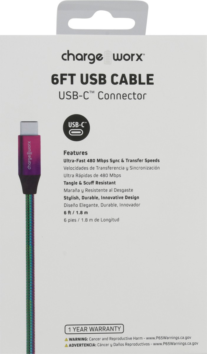 slide 6 of 9, Chargeworx Iridescent USB-C Cable, 6 ft